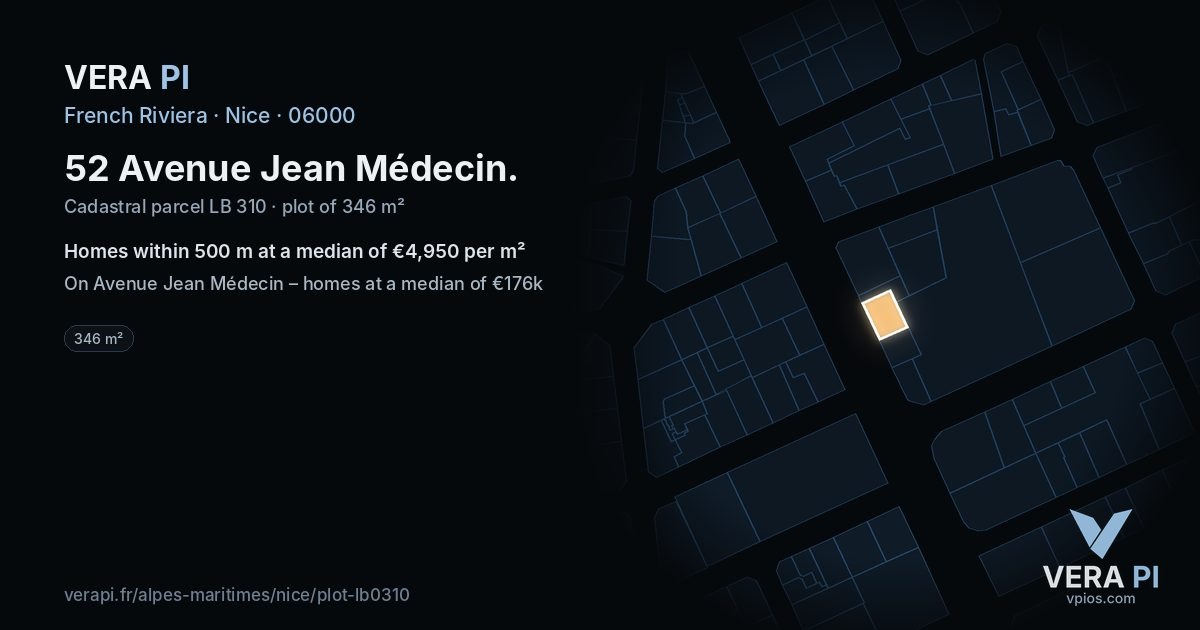 52 Avenue Jean Médecin, Nice at night – the plot lit, the parcels around coloured by the prices near them