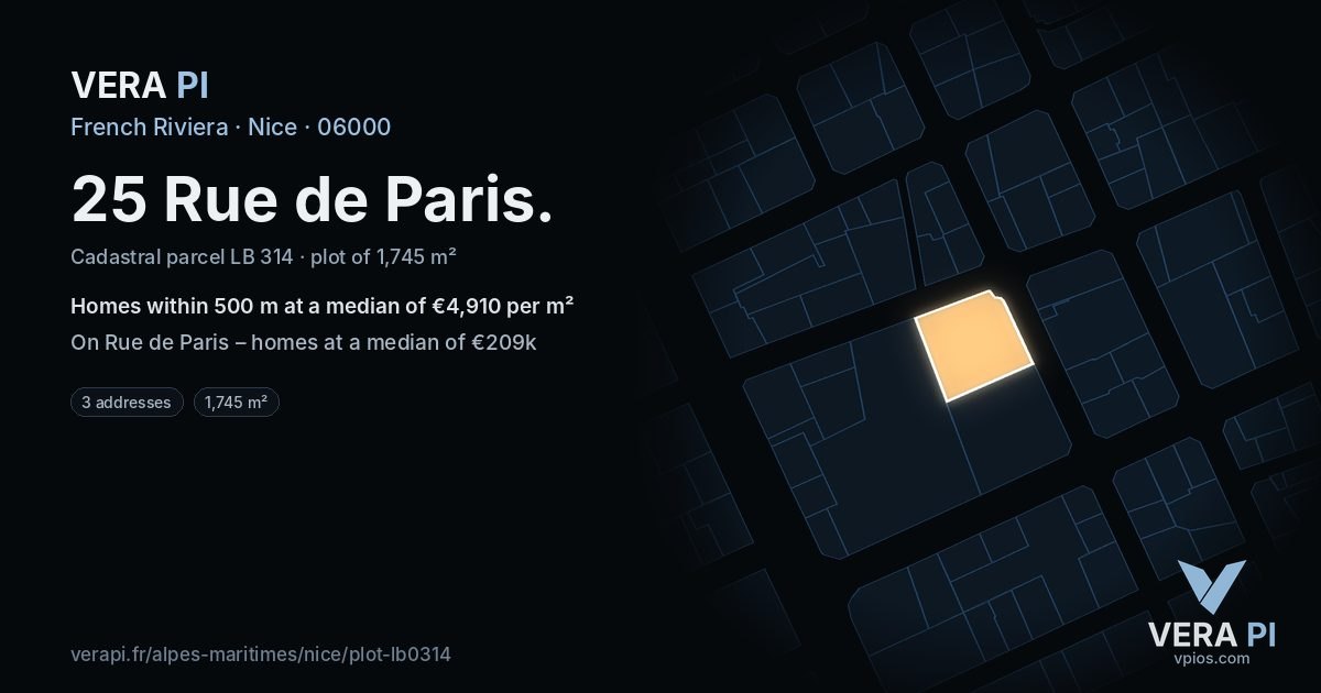 25 Rue de Paris, Nice at night – the plot lit, the parcels around coloured by the prices near them