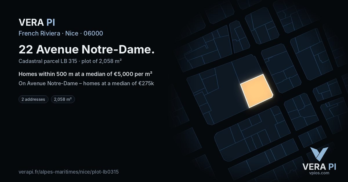 22 Avenue Notre-Dame, Nice at night – the plot lit, the parcels around coloured by the prices near them