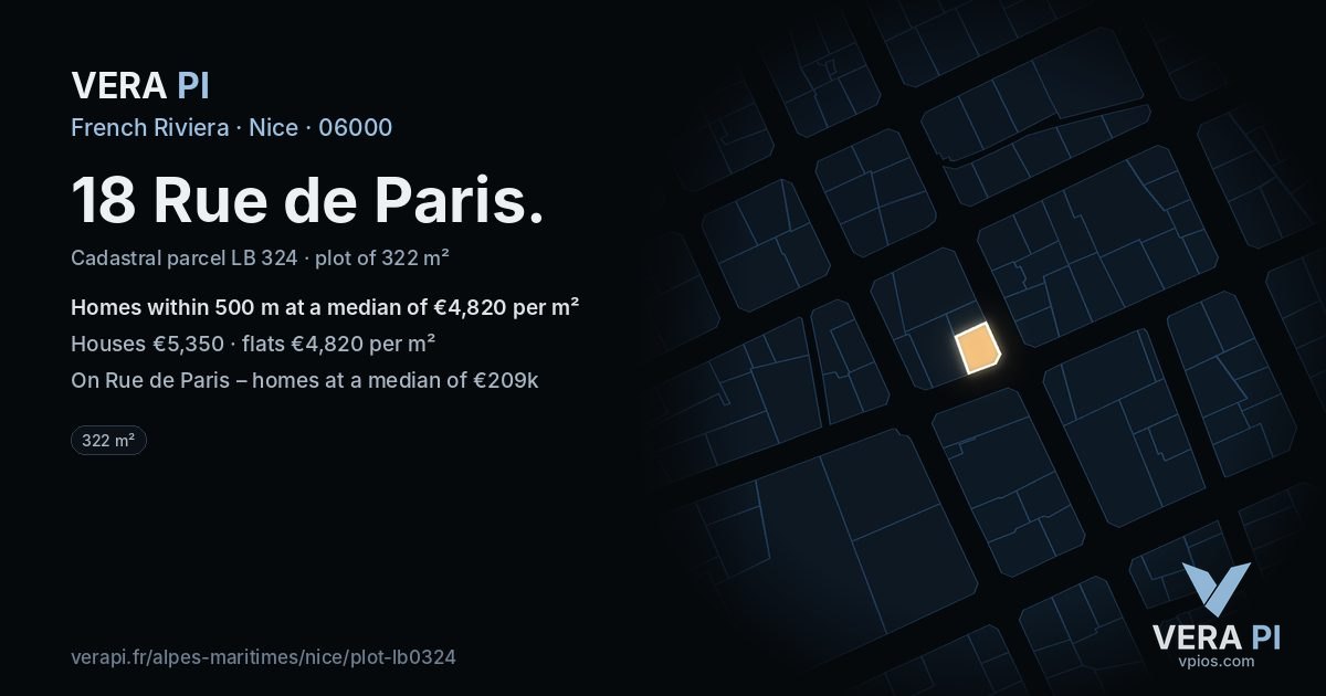18 Rue de Paris, Nice at night – the plot lit, the parcels around coloured by the prices near them