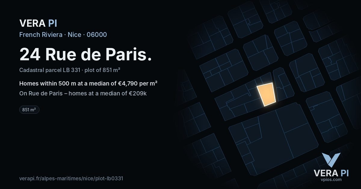 24 Rue de Paris, Nice at night – the plot lit, the parcels around coloured by the prices near them