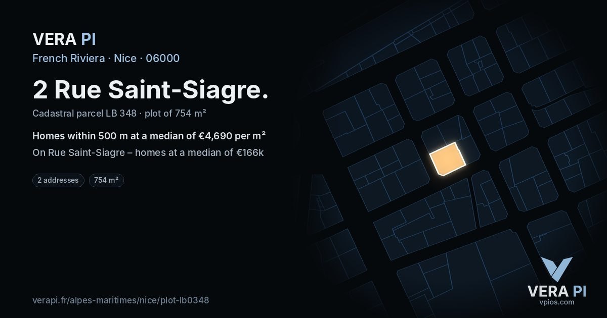 2 Rue Saint-Siagre, Nice at night – the plot lit, the parcels around coloured by the prices near them