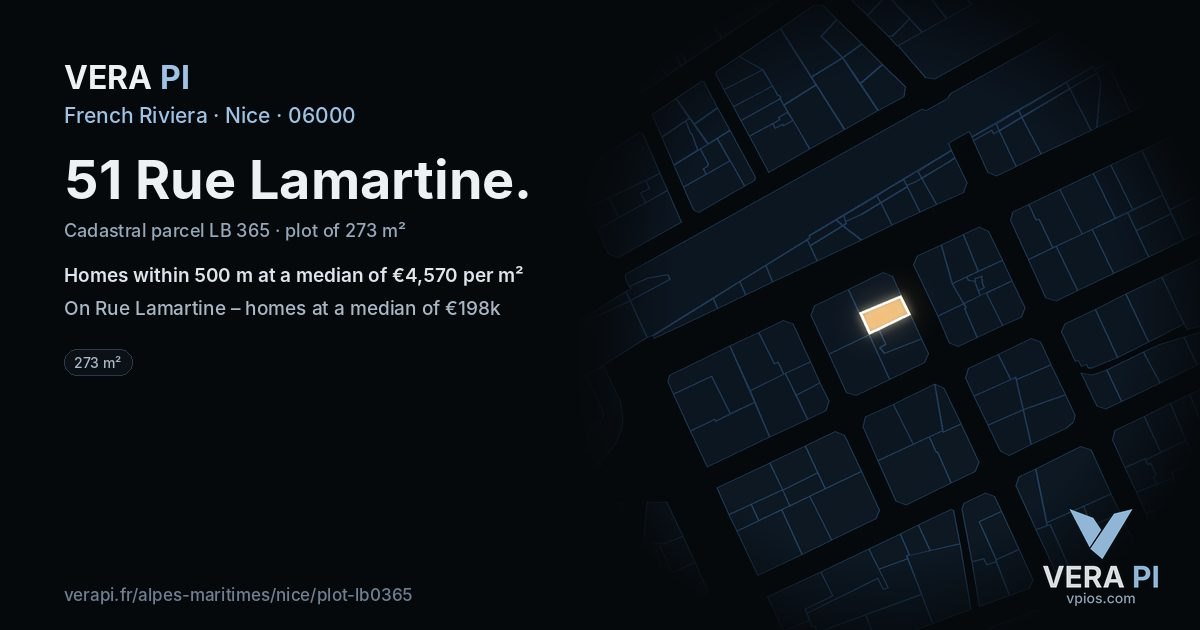 51 Rue Lamartine, Nice at night – the plot lit, the parcels around coloured by the prices near them