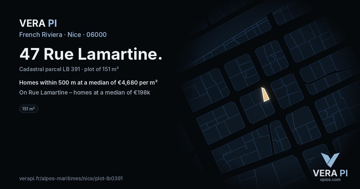 47 Rue Lamartine, Nice at night – the plot lit, the parcels around coloured by the prices near them
