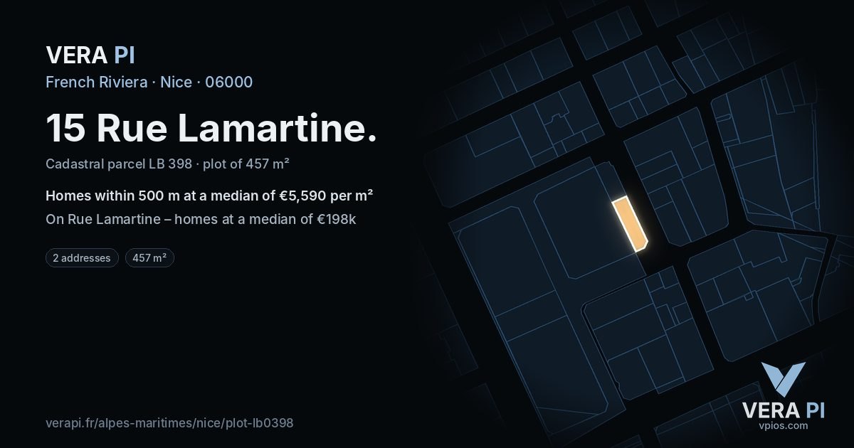 15 Rue Lamartine, Nice at night – the plot lit, the parcels around coloured by the prices near them