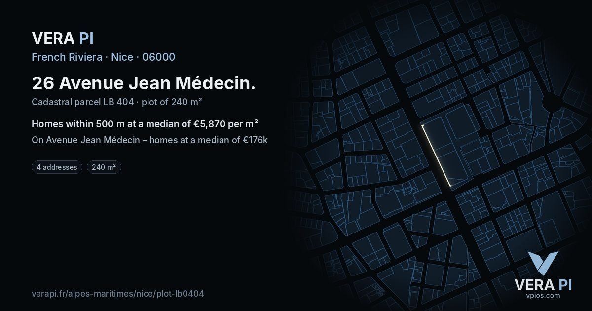 26 Avenue Jean Médecin, Nice at night – the plot lit, the parcels around coloured by the prices near them
