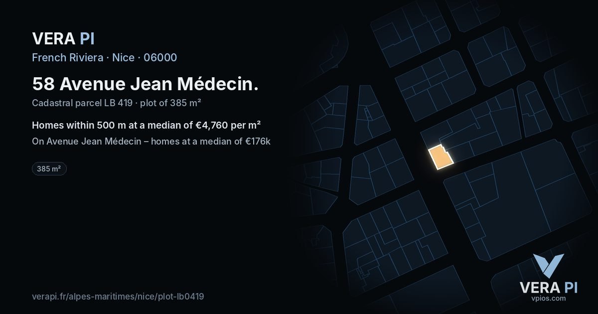 58 Avenue Jean Médecin, Nice at night – the plot lit, the parcels around coloured by the prices near them