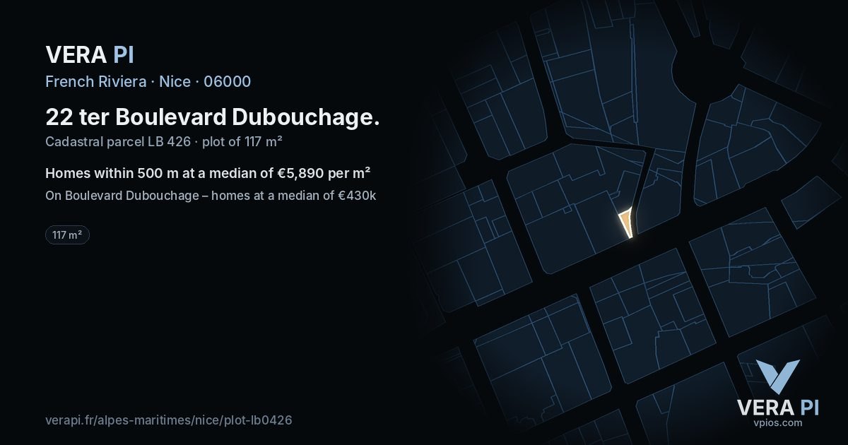 22 ter Boulevard Dubouchage, Nice at night – the plot lit, the parcels around coloured by the prices near them
