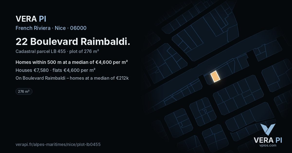 22 Boulevard Raimbaldi, Nice at night – the plot lit, the parcels around coloured by the prices near them