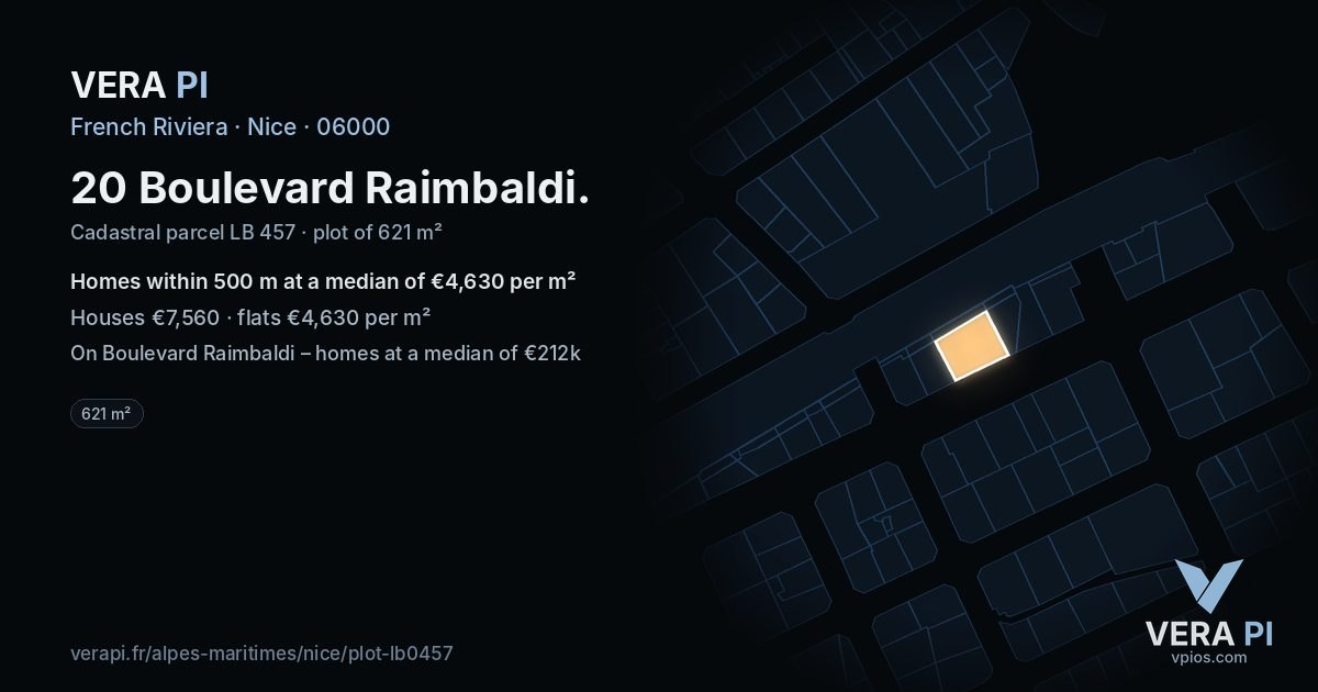 20 Boulevard Raimbaldi, Nice at night – the plot lit, the parcels around coloured by the prices near them