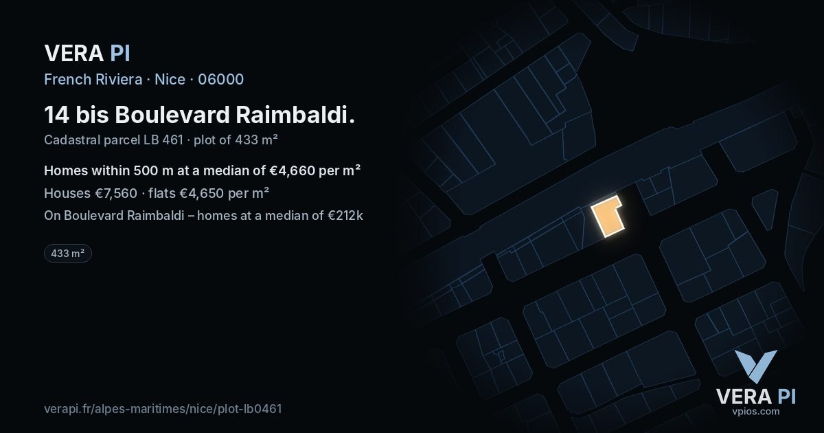 14 bis Boulevard Raimbaldi, Nice at night – the plot lit, the parcels around coloured by the prices near them