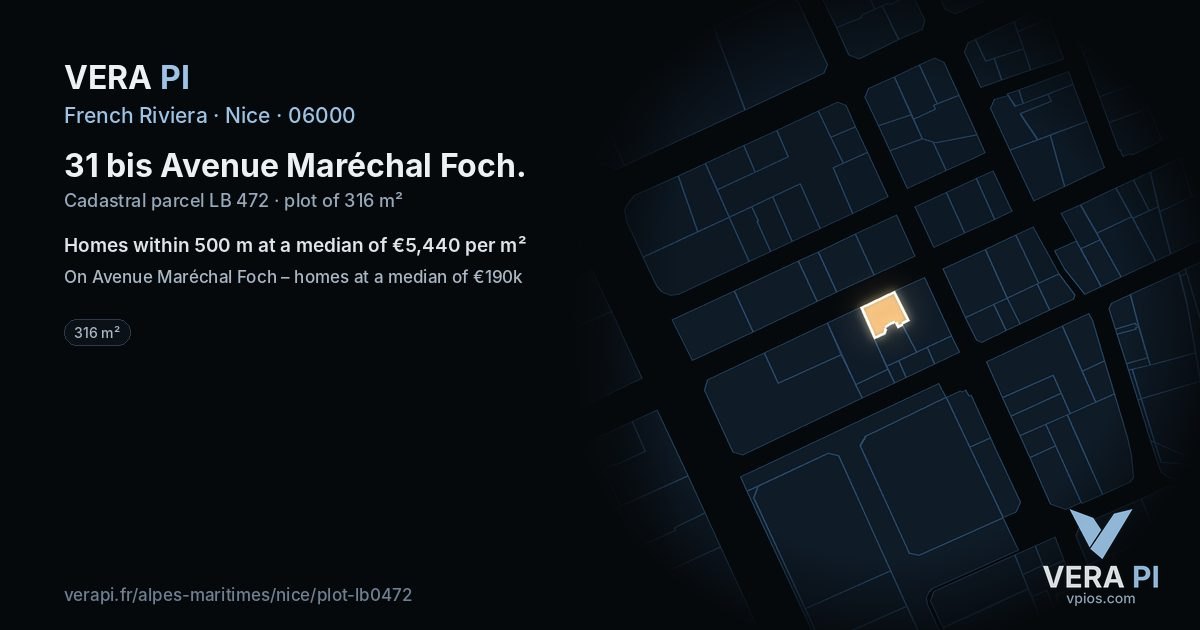 31 bis Avenue Maréchal Foch, Nice at night – the plot lit, the parcels around coloured by the prices near them
