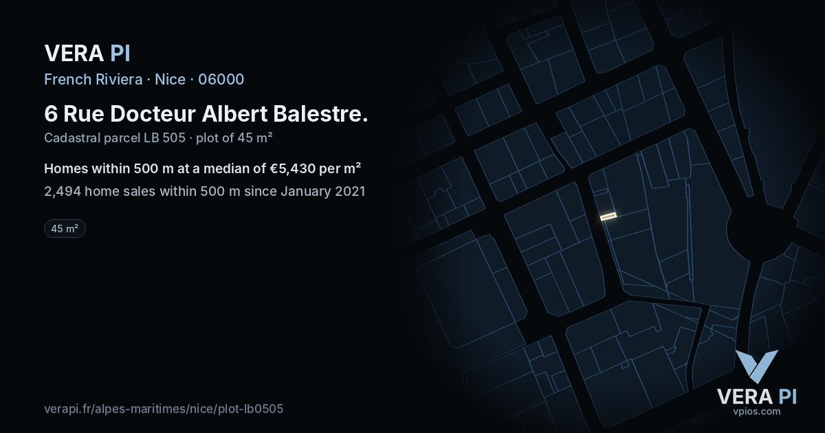 6 Rue Docteur Albert Balestre, Nice at night – the plot lit, the parcels around coloured by the prices near them