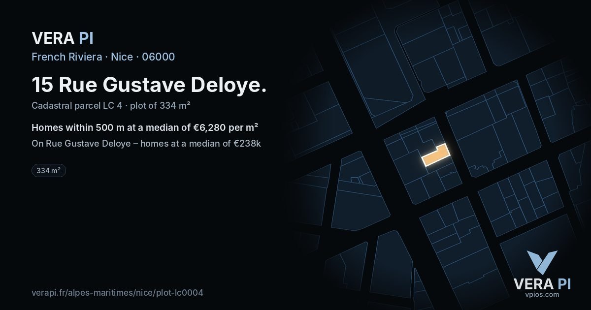 15 Rue Gustave Deloye, Nice at night – the plot lit, the parcels around coloured by the prices near them