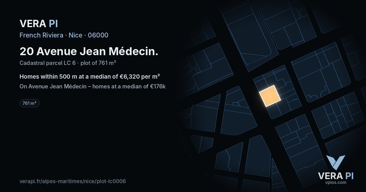 20 Avenue Jean Médecin, Nice at night – the plot lit, the parcels around coloured by the prices near them