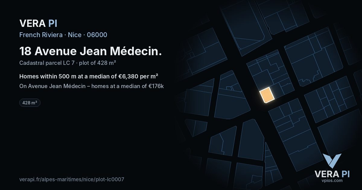 18 Avenue Jean Médecin, Nice at night – the plot lit, the parcels around coloured by the prices near them