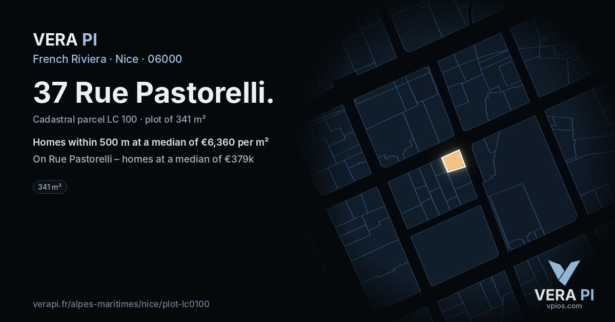 37 Rue Pastorelli, Nice at night – the plot lit, the parcels around coloured by the prices near them