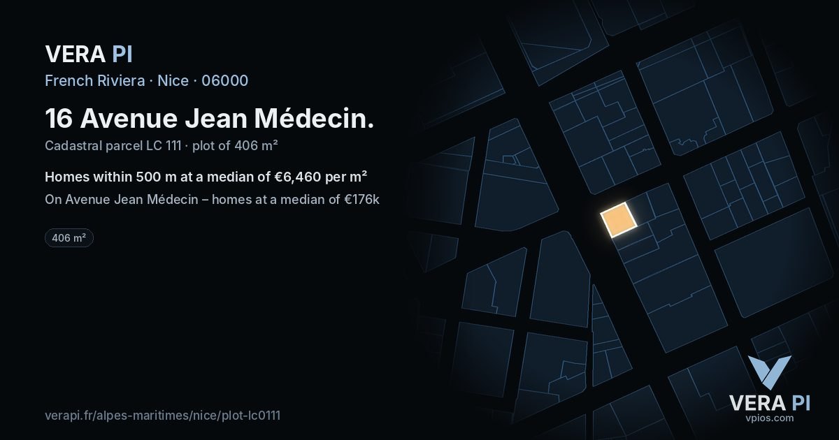 16 Avenue Jean Médecin, Nice at night – the plot lit, the parcels around coloured by the prices near them