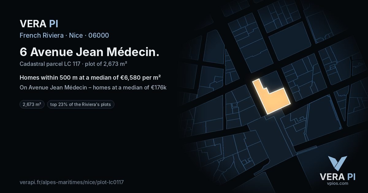 6 Avenue Jean Médecin, Nice at night – the plot lit, the parcels around coloured by the prices near them