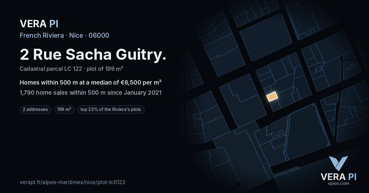 2 Rue Sacha Guitry, Nice at night – the plot lit, the parcels around coloured by the prices near them