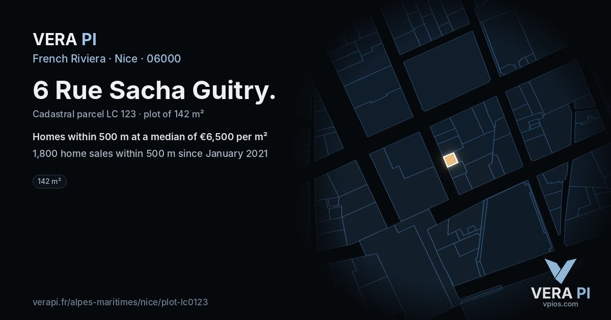 6 Rue Sacha Guitry, Nice at night – the plot lit, the parcels around coloured by the prices near them