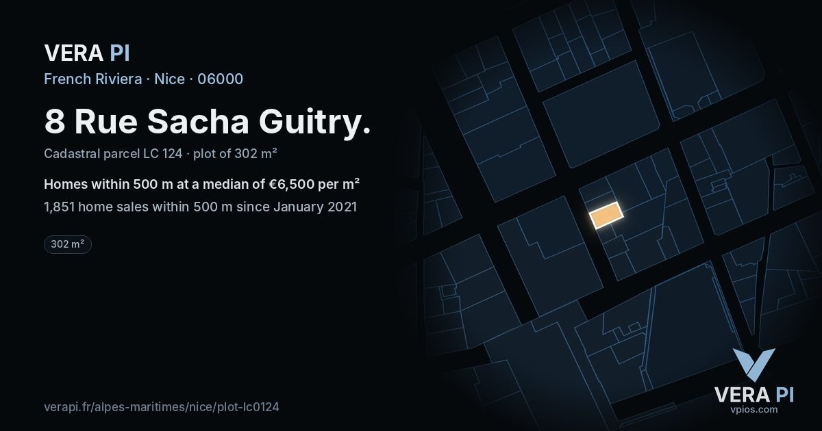 8 Rue Sacha Guitry, Nice at night – the plot lit, the parcels around coloured by the prices near them