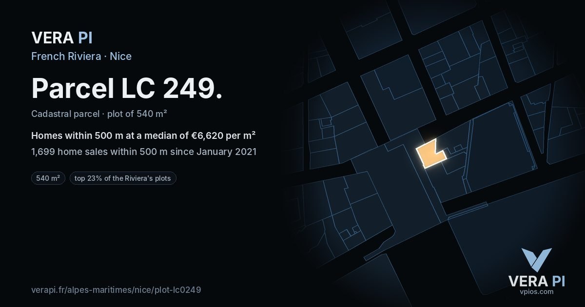 Parcel LC 249, Nice at night – the plot lit, the parcels around coloured by the prices near them