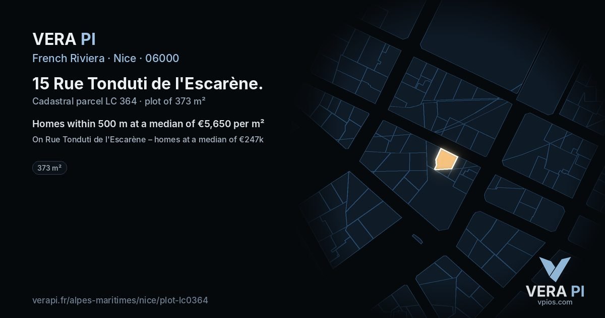 15 Rue Tonduti de l'Escarène, Nice at night – the plot lit, the parcels around coloured by the prices near them