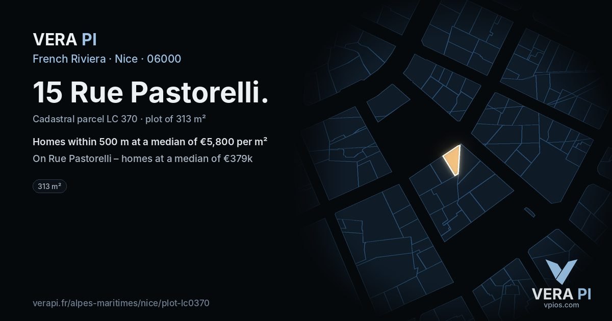 15 Rue Pastorelli, Nice at night – the plot lit, the parcels around coloured by the prices near them
