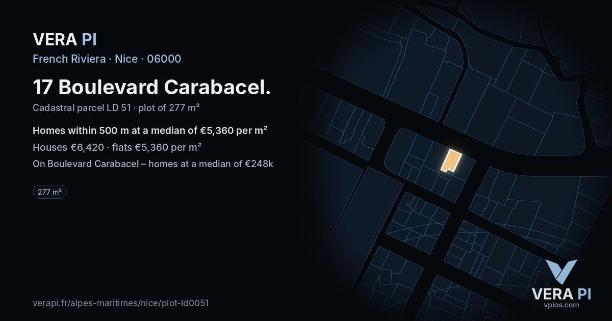 17 Boulevard Carabacel, Nice at night – the plot lit, the parcels around coloured by the prices near them