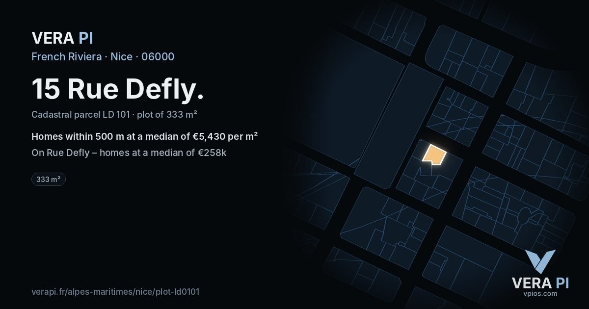 15 Rue Defly, Nice at night – the plot lit, the parcels around coloured by the prices near them
