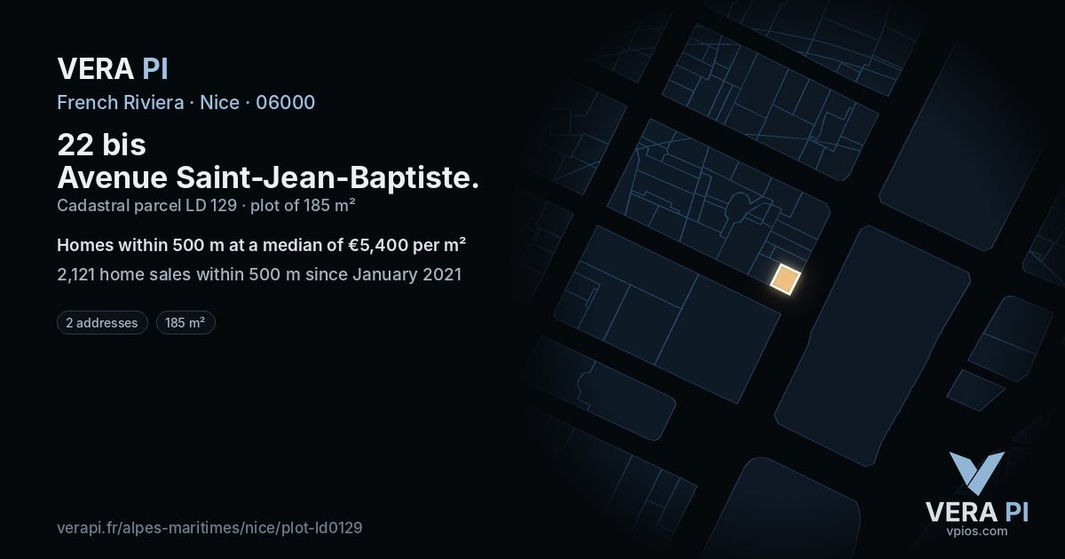 22 bis Avenue Saint-Jean-Baptiste, Nice at night – the plot lit, the parcels around coloured by the prices near them