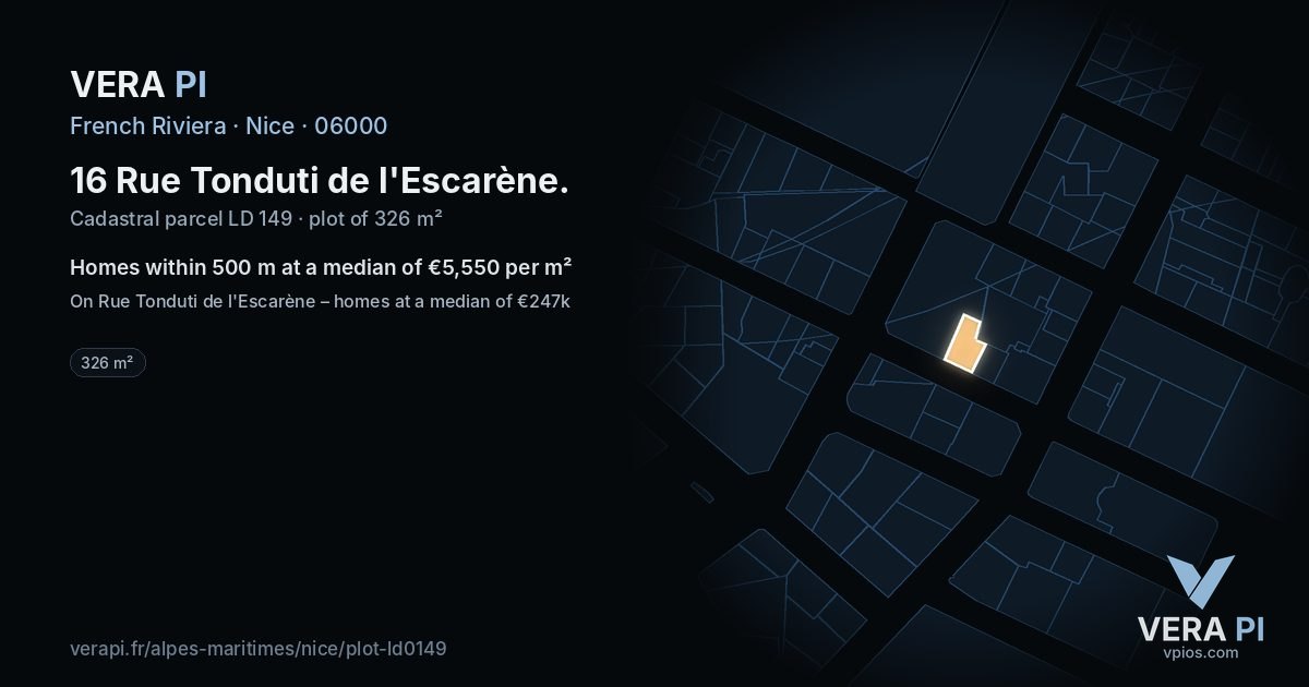 16 Rue Tonduti de l'Escarène, Nice at night – the plot lit, the parcels around coloured by the prices near them