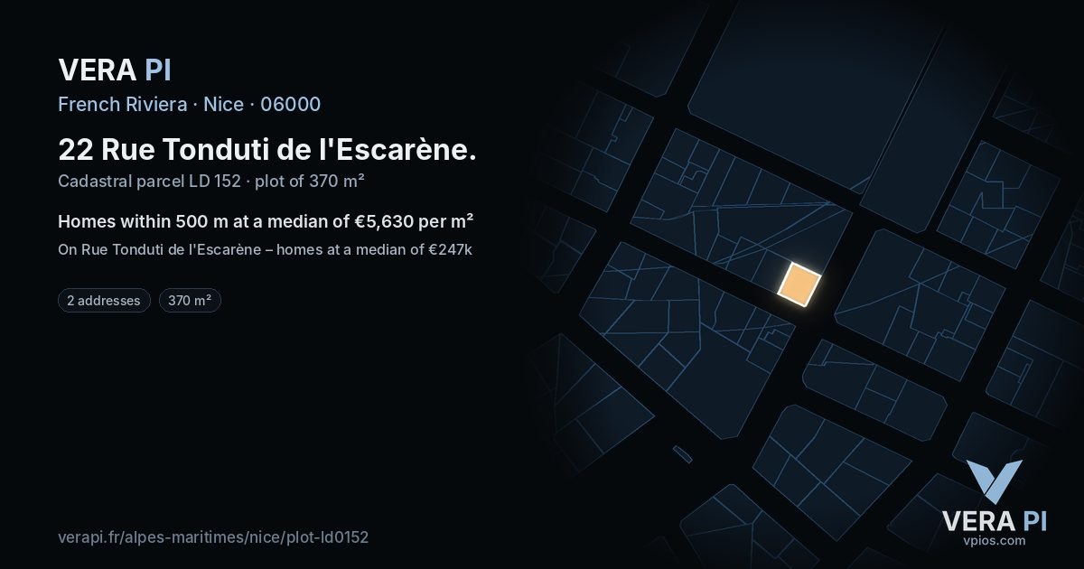 22 Rue Tonduti de l'Escarène, Nice at night – the plot lit, the parcels around coloured by the prices near them