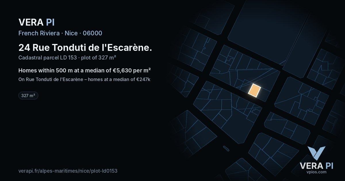 24 Rue Tonduti de l'Escarène, Nice at night – the plot lit, the parcels around coloured by the prices near them