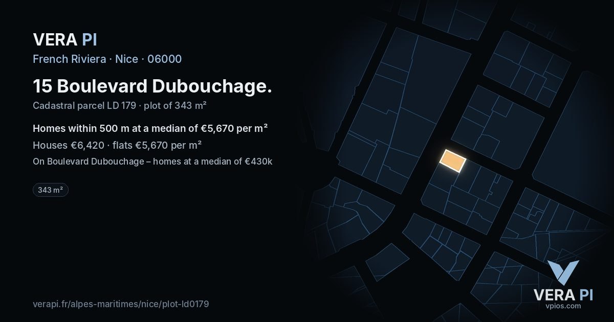15 Boulevard Dubouchage, Nice at night – the plot lit, the parcels around coloured by the prices near them