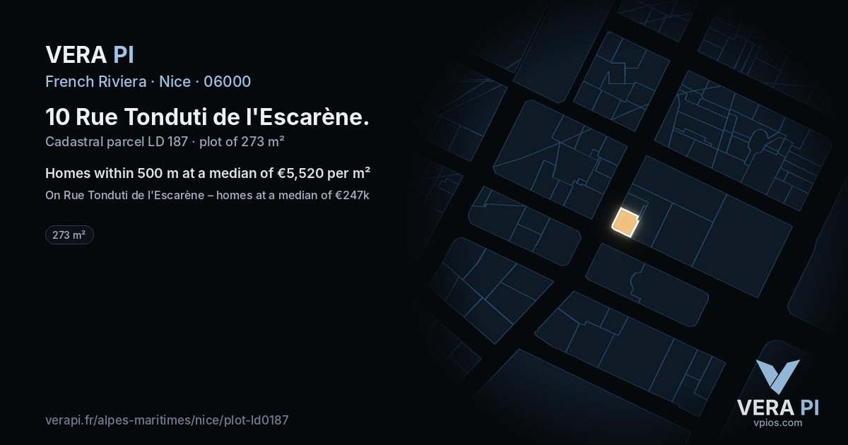 10 Rue Tonduti de l'Escarène, Nice at night – the plot lit, the parcels around coloured by the prices near them