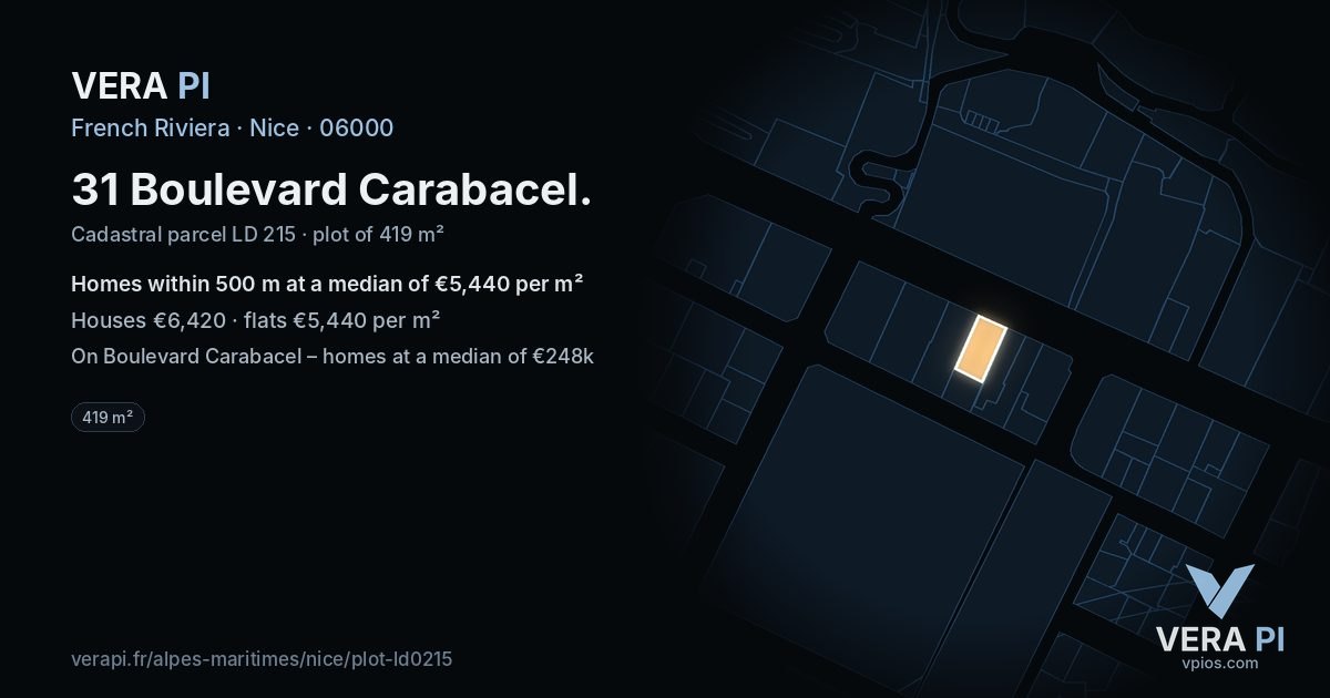 31 Boulevard Carabacel, Nice at night – the plot lit, the parcels around coloured by the prices near them