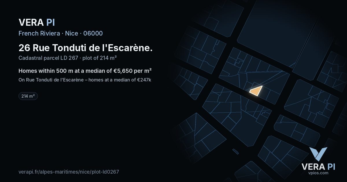 26 Rue Tonduti de l'Escarène, Nice at night – the plot lit, the parcels around coloured by the prices near them