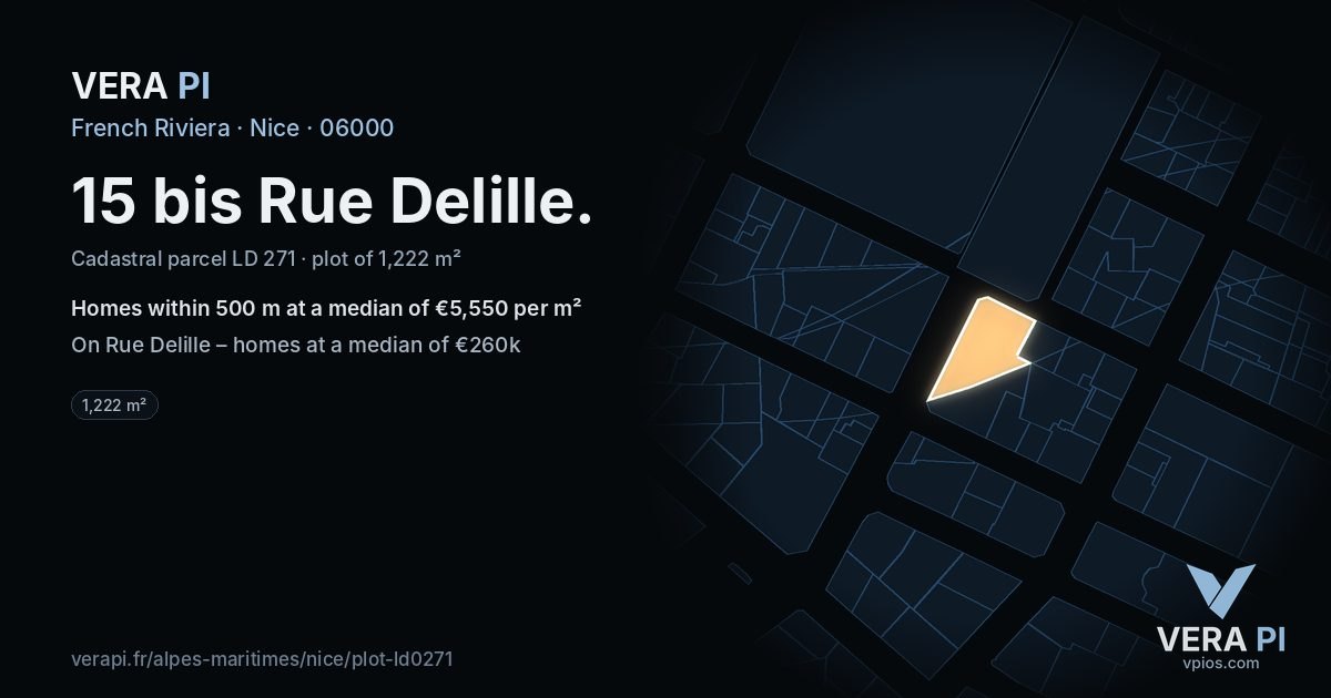 15 bis Rue Delille, Nice at night – the plot lit, the parcels around coloured by the prices near them