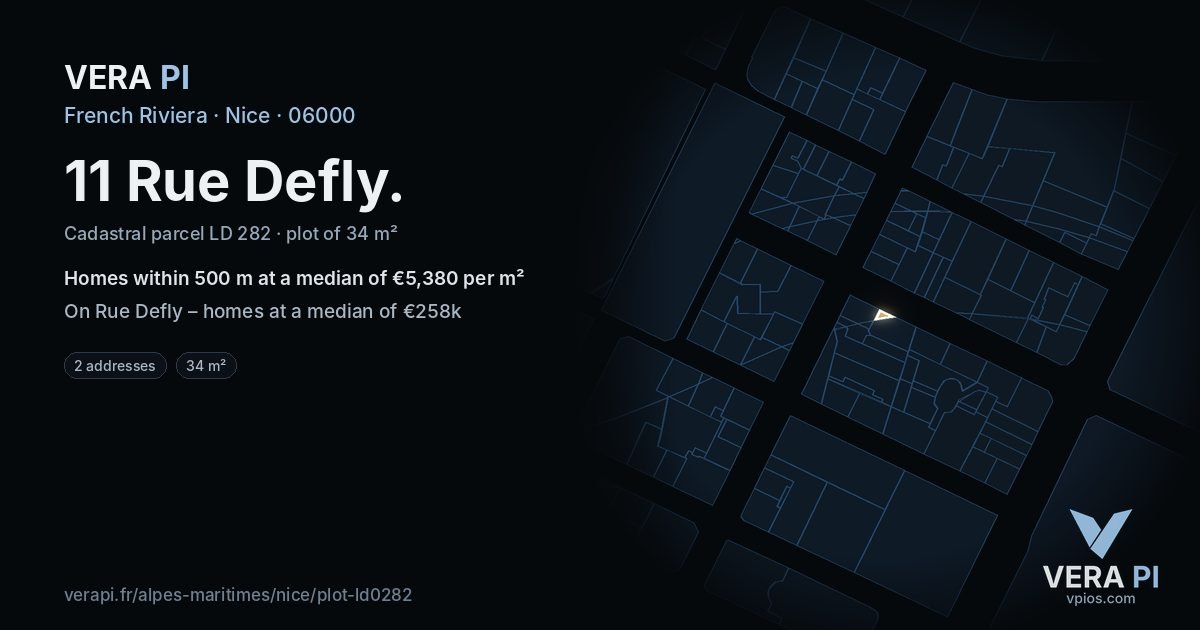 11 Rue Defly, Nice at night – the plot lit, the parcels around coloured by the prices near them