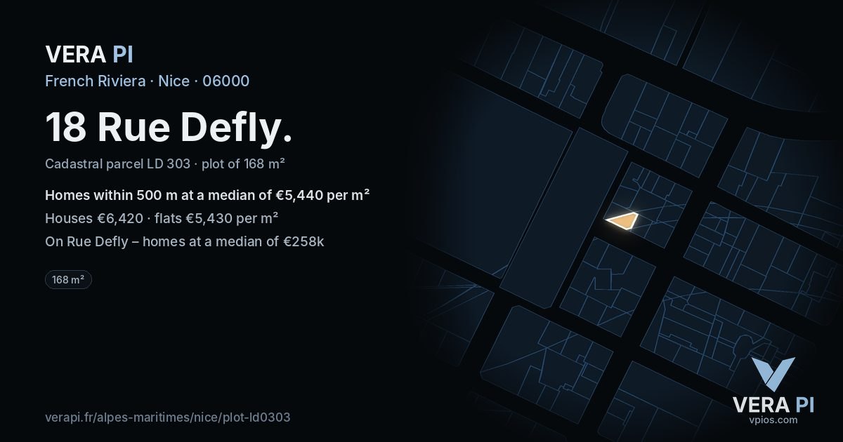 18 Rue Defly, Nice at night – the plot lit, the parcels around coloured by the prices near them