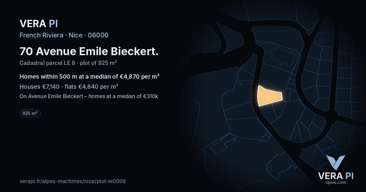 70 Avenue Emile Bieckert, Nice at night – the plot lit, the parcels around coloured by the prices near them