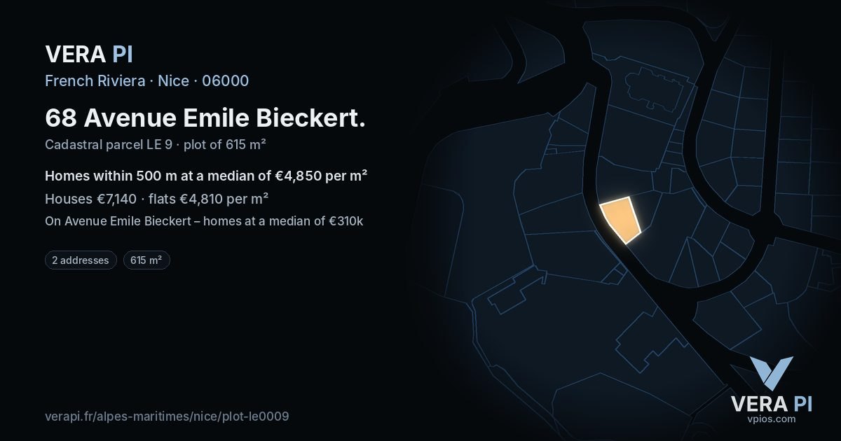 68 Avenue Emile Bieckert, Nice at night – the plot lit, the parcels around coloured by the prices near them