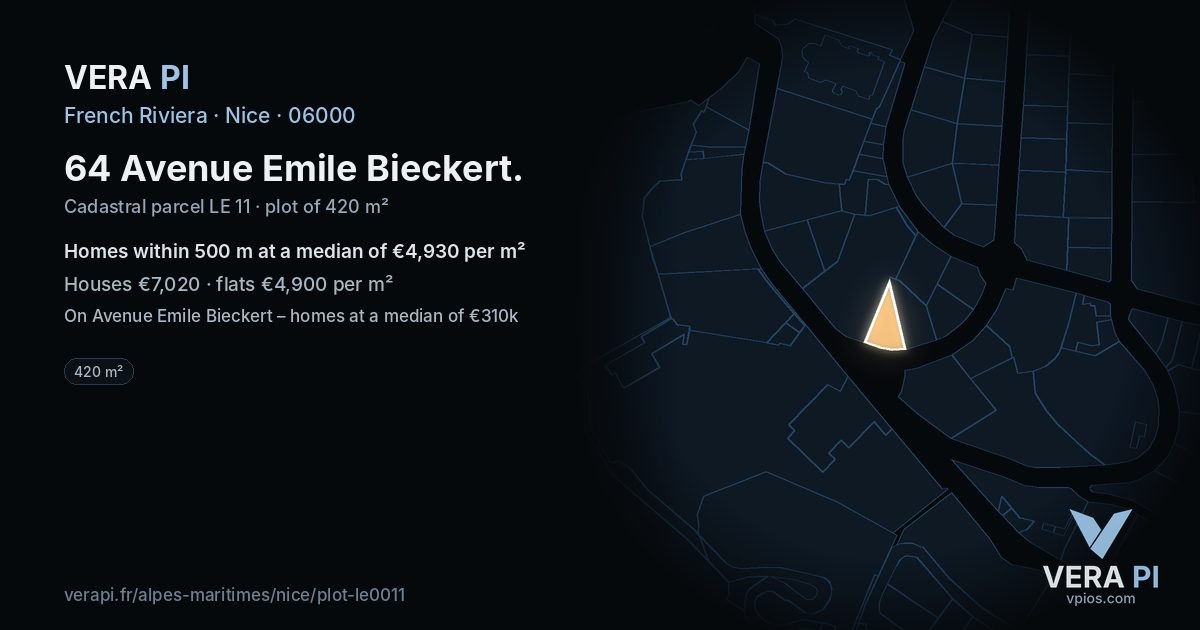 64 Avenue Emile Bieckert, Nice at night – the plot lit, the parcels around coloured by the prices near them