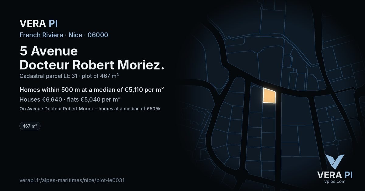 5 Avenue Docteur Robert Moriez, Nice at night – the plot lit, the parcels around coloured by the prices near them