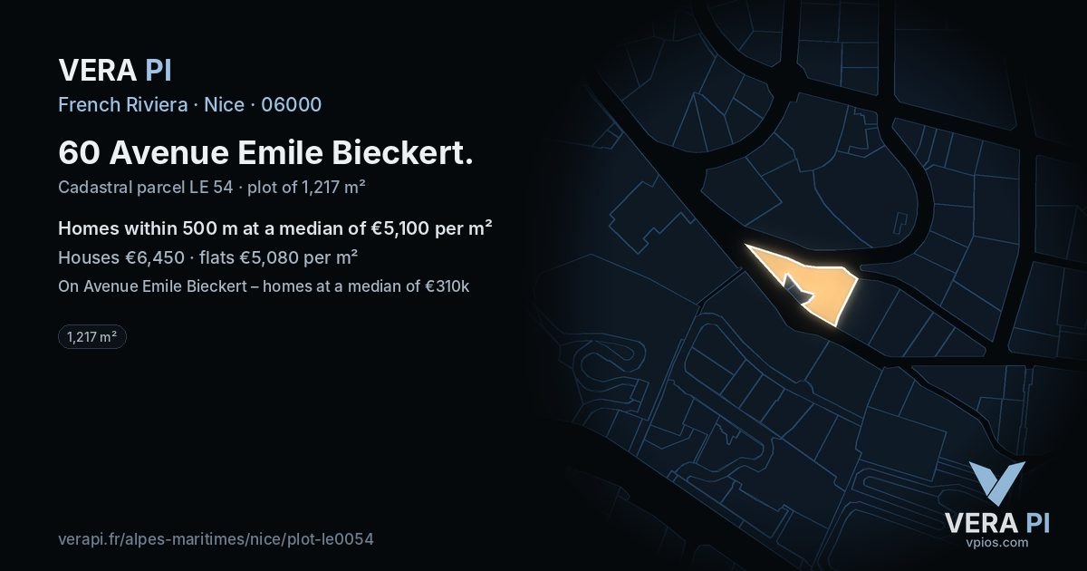 60 Avenue Emile Bieckert, Nice at night – the plot lit, the parcels around coloured by the prices near them