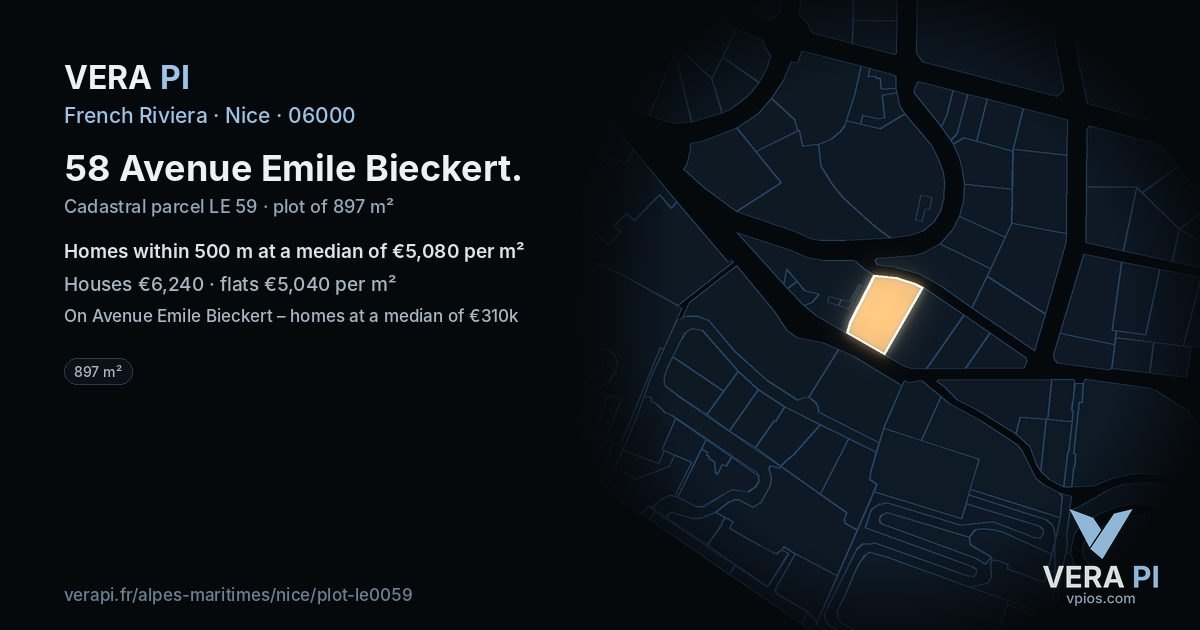 58 Avenue Emile Bieckert, Nice at night – the plot lit, the parcels around coloured by the prices near them
