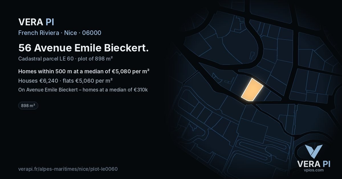 56 Avenue Emile Bieckert, Nice at night – the plot lit, the parcels around coloured by the prices near them