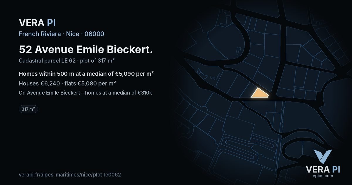 52 Avenue Emile Bieckert, Nice at night – the plot lit, the parcels around coloured by the prices near them